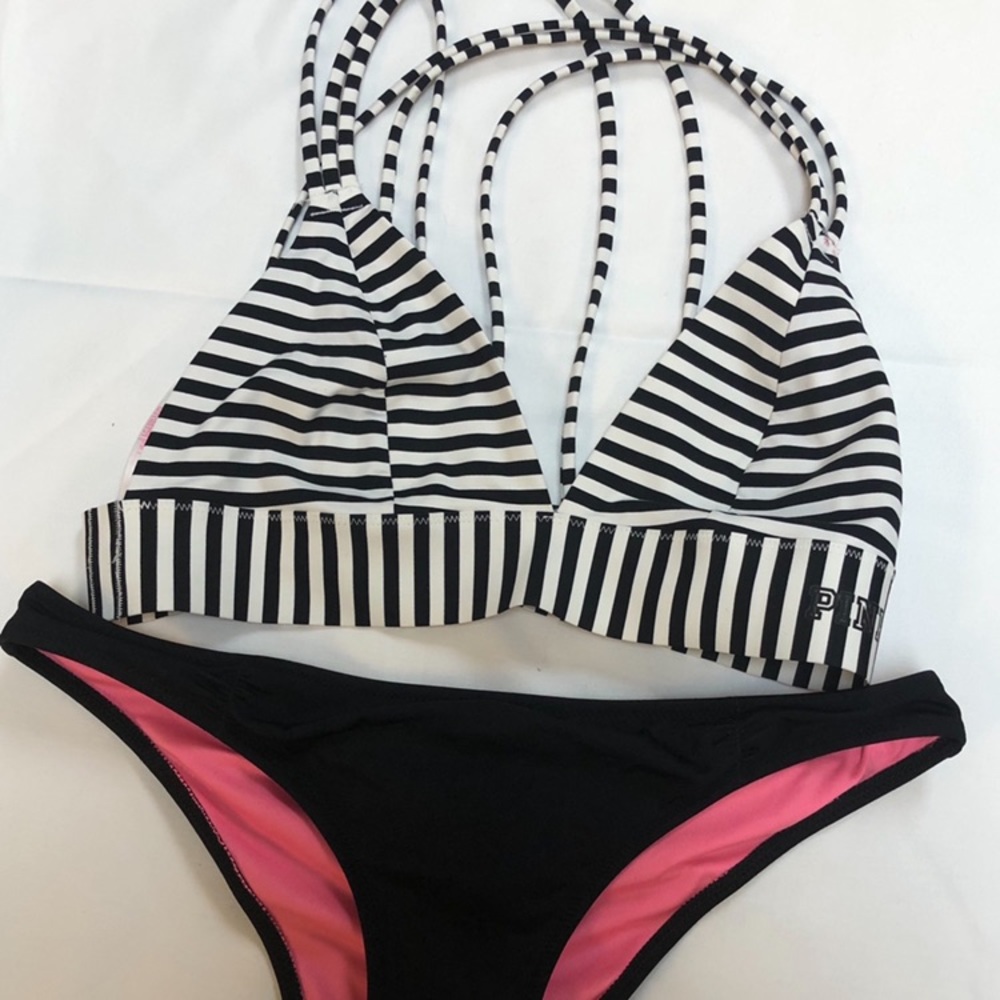 Victoria Secret Black & White Strip Two Piece
